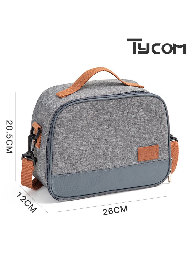 TYCOM Insulated Lunch Bag Lunch Box Large Cooler Tote Bag for Men Women and Children Double Deck Cooler for Office and Picnic B-8012-1 Grey.  - Image 2