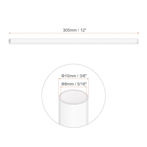 Rebower 12" Clear Plastic Rigid Pipe 8mm ID x 10mm OD (5/16" ID x 3/8" OD) Acrylic Round Polycarbonate Tubing, [for Plumbing, Hydraulics, Aquarium] - 4Pcs - Image 2
