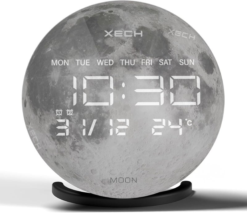 Xech Digital Alarm Clock with Wireless Speaker, Dual Loud Alarms, LED Display, Aesthetic Table Clock for Study & Bedroom, USB C Powered (Solaris-X Moon) - Image 1