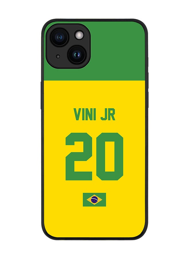 Stylizedd Cover for iPhone 15 Case Rugged Black Slim fit Flexible Protective Phone Cases - Football Team - BrazilPlayer Name - Vini Jr - Image 1