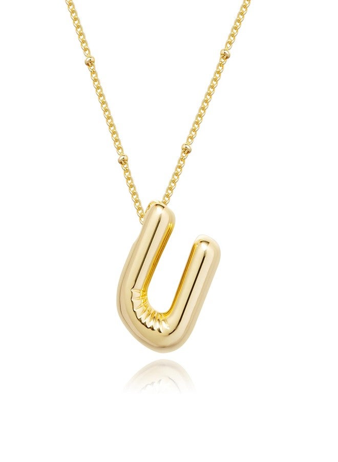 Ewrkbrㅤ Bubble Letter Necklace for Women, 14k Gold Plated Balloon Initial Necklace Chunky Pendant Necklace Dainty Charm Initial Necklaces for Women Trendy Chunky Custom Name Necklace Jewelry for Womens, Brass - Image 1