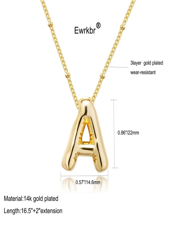 Ewrkbrㅤ Bubble Letter Necklace for Women, 14k Gold Plated Balloon Initial Necklace Chunky Pendant Necklace Dainty Charm Initial Necklaces for Women Trendy Chunky Custom Name Necklace Jewelry for Womens, Brass - Image 3