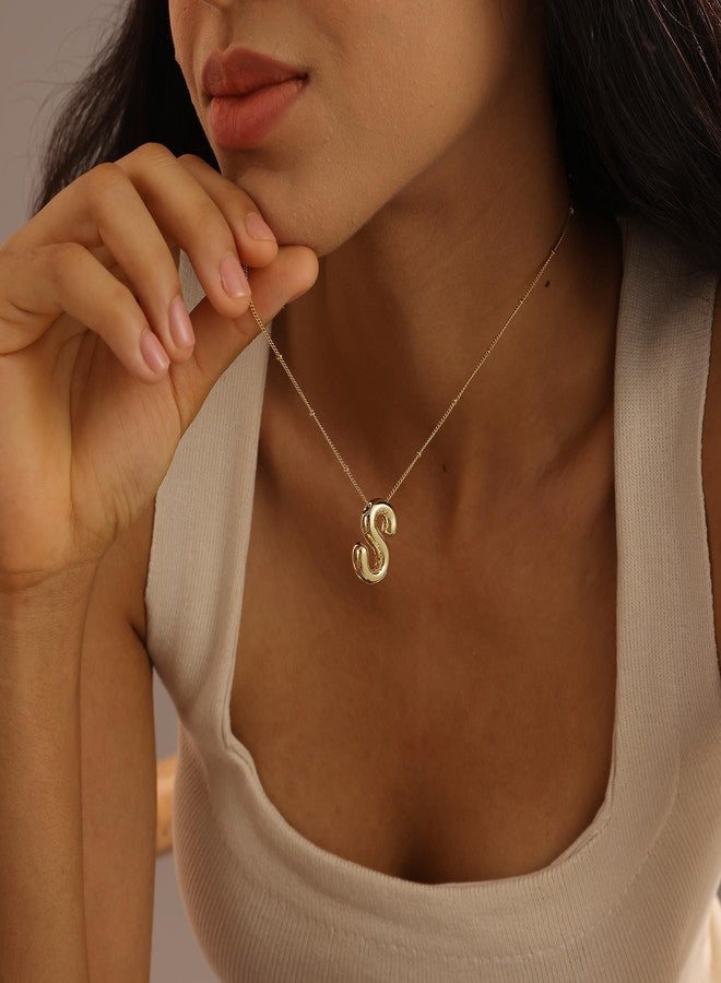 Ewrkbrㅤ Bubble Letter Necklace for Women, 14k Gold Plated Balloon Initial Necklace Chunky Pendant Necklace Dainty Charm Initial Necklaces for Women Trendy Chunky Custom Name Necklace Jewelry for Womens, Brass - Image 2