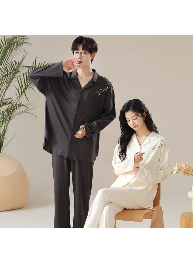 Kj Couple Long Sleeve Spring Autumn Pajamas Women's Pajamas Men's Casual National Style Cardigan Premium Homewear Set Gift Box - Image 1