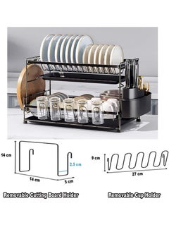Occuwzz Drain rack 2 layers large capacity with removable cutting board rack cutlery rack cup rack suitable for large kitchen dish drying rack  - Image 5
