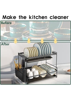 Occuwzz Drain rack 2 layers large capacity with removable cutting board rack cutlery rack cup rack suitable for large kitchen dish drying rack  - Image 3