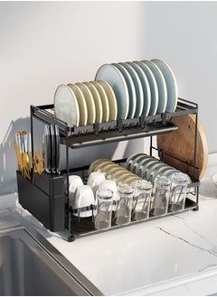 Occuwzz Drain rack 2 layers large capacity with removable cutting board rack cutlery rack cup rack suitable for large kitchen dish drying rack  - Image 2