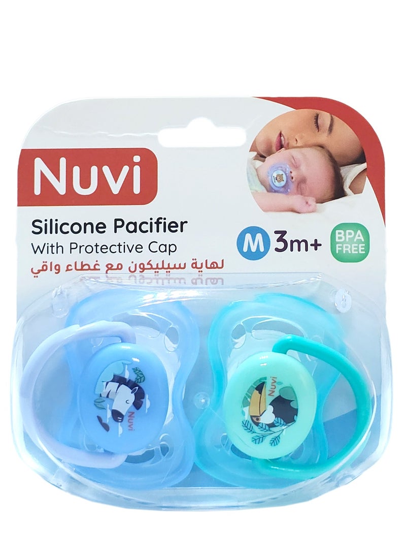 نوفي لهاية سيليكون نوفي مع غطاء حماية، عبوة من قطعتين، مناسبة للأطفال من عمر 3 أشهر فما فوق - لهاية فسيولوجية، متوسطة الحجم، أزرق/أخضر - Image 1