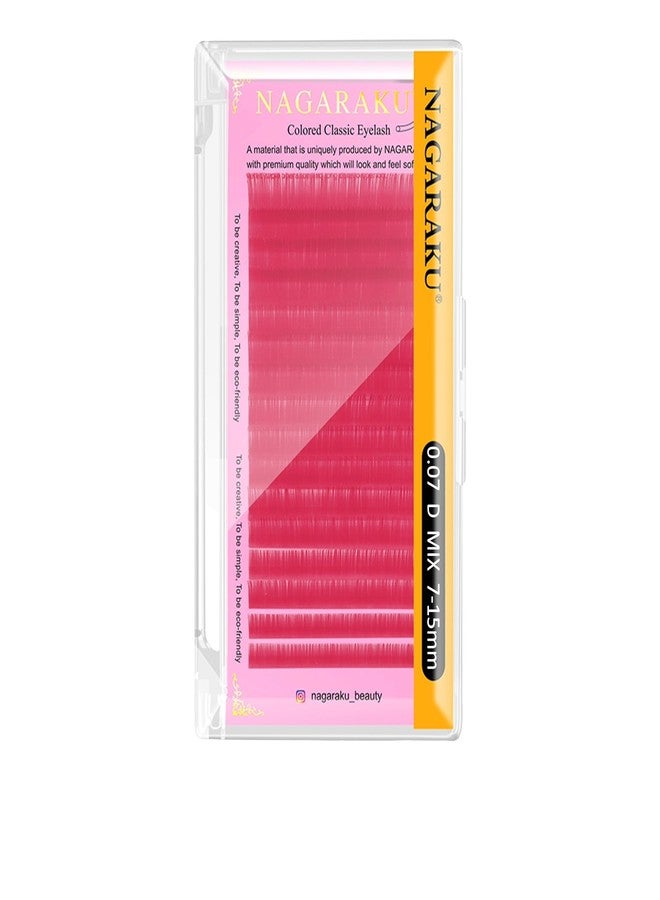 NAGARAKU Pink Individual Eyelashes Colored Classic Eyelash Extension from BELLE GAGA 0.07mm D Curl 7-15mm Mix Tray 16 Rows False Lash Extensions - Image 1