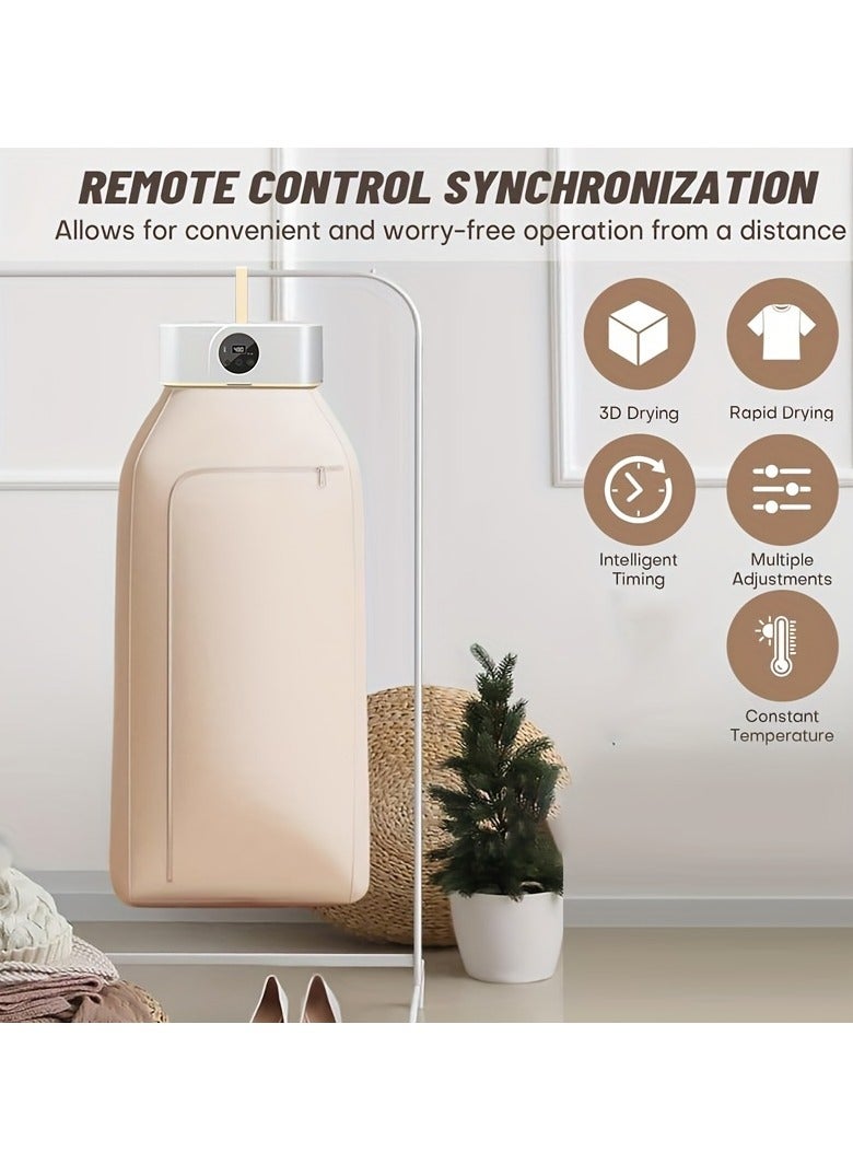 إيفرين مجفف ملابس كهربائي قابل للطي بقوة 600 وات مع رف تجفيف ذكي عن بعد، آلة تجفيف محمولة للسفر مع توقيت 220 فولت، شاشة رقمية - Image 5