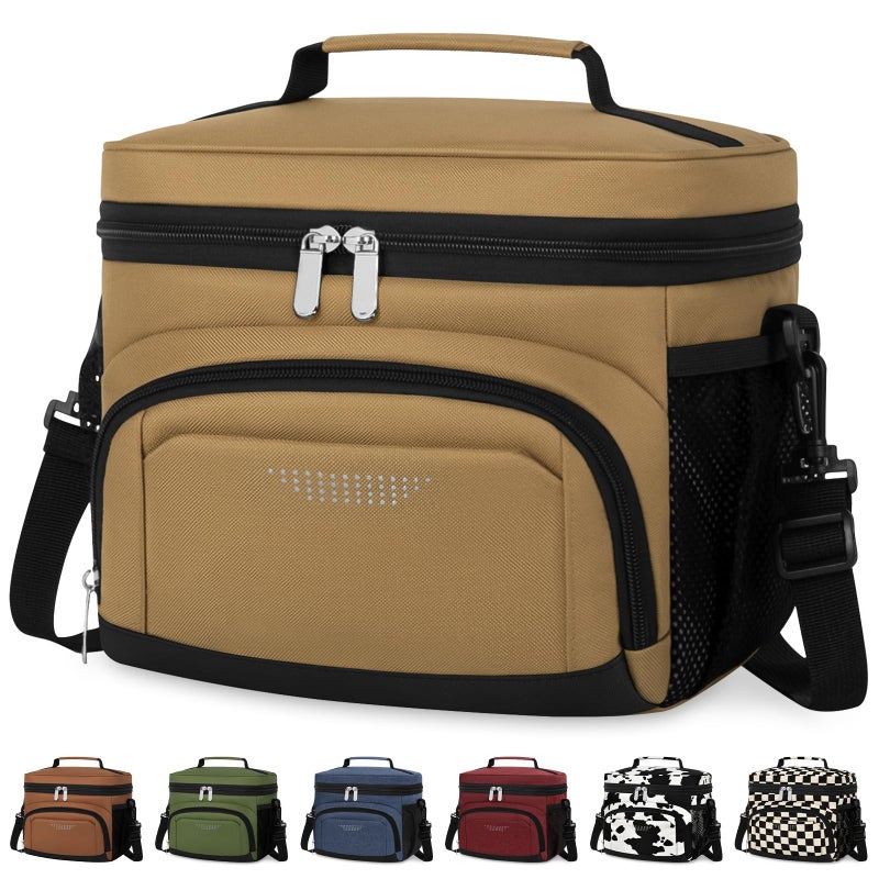 Vankor Insulated Lunch Bag for Men Women, Reusable Lunch Box Leakproof Cooler Lunch Tote Bag with Adjustable Shoulder Strap for Work Office Picnic Beach Travel, Khaki - Image 1