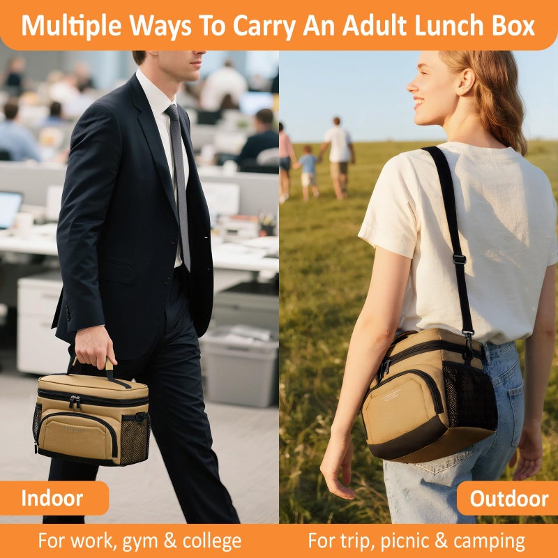 Vankor Insulated Lunch Bag for Men Women, Reusable Lunch Box Leakproof Cooler Lunch Tote Bag with Adjustable Shoulder Strap for Work Office Picnic Beach Travel, Khaki - Image 5