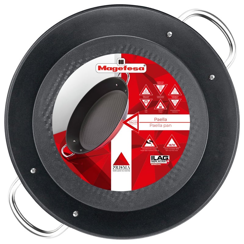 MAGEFESA Prisma 134 Paella Pan 6 Servings 1810 Stainless Steel TripleLayer NonStick InductionCompatible Dishwasher  Oven Safe Up to 392F