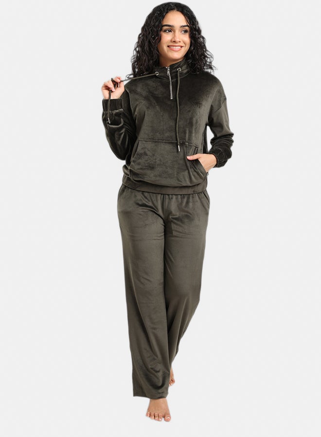 Carina Velvet High Neck Pyjama Set - Image 1