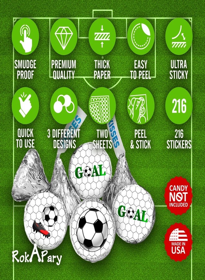 RokAPary 216 Sports Soccer Kisses Stickers, Kisses Stickers for Birthday Party, Baby Shower, Wedding, Graduation, or Any Family Event Decorations, Candy Not Included. Made in USA - Image 3