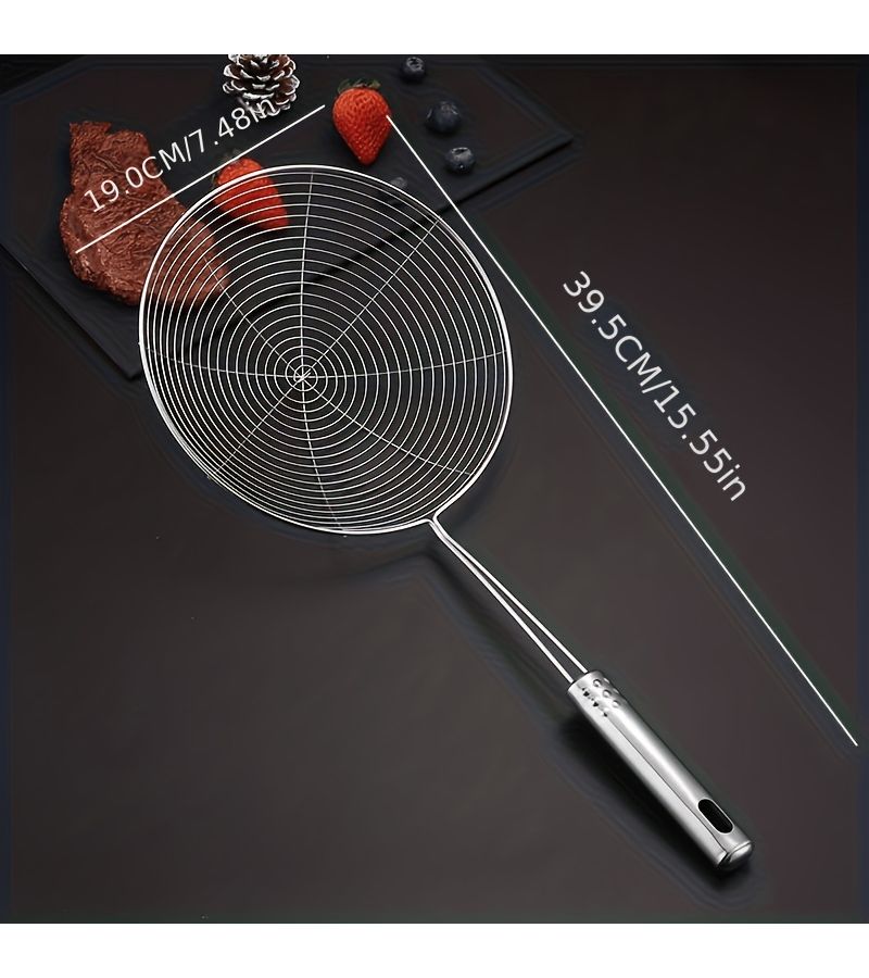 Stainless Steel Skimming Spoon Strainer 1 Set Heat Resistant Handle Kitchen Tool - Image 3