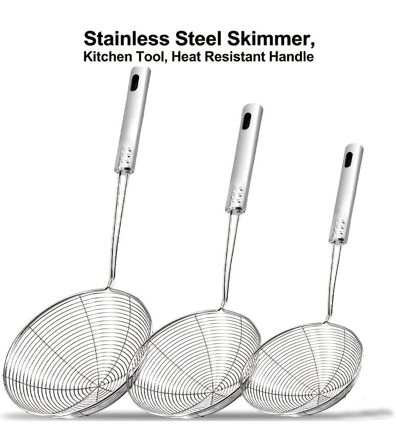 Stainless Steel Skimming Spoon Strainer 1 Set Heat Resistant Handle Kitchen Tool - Image 1