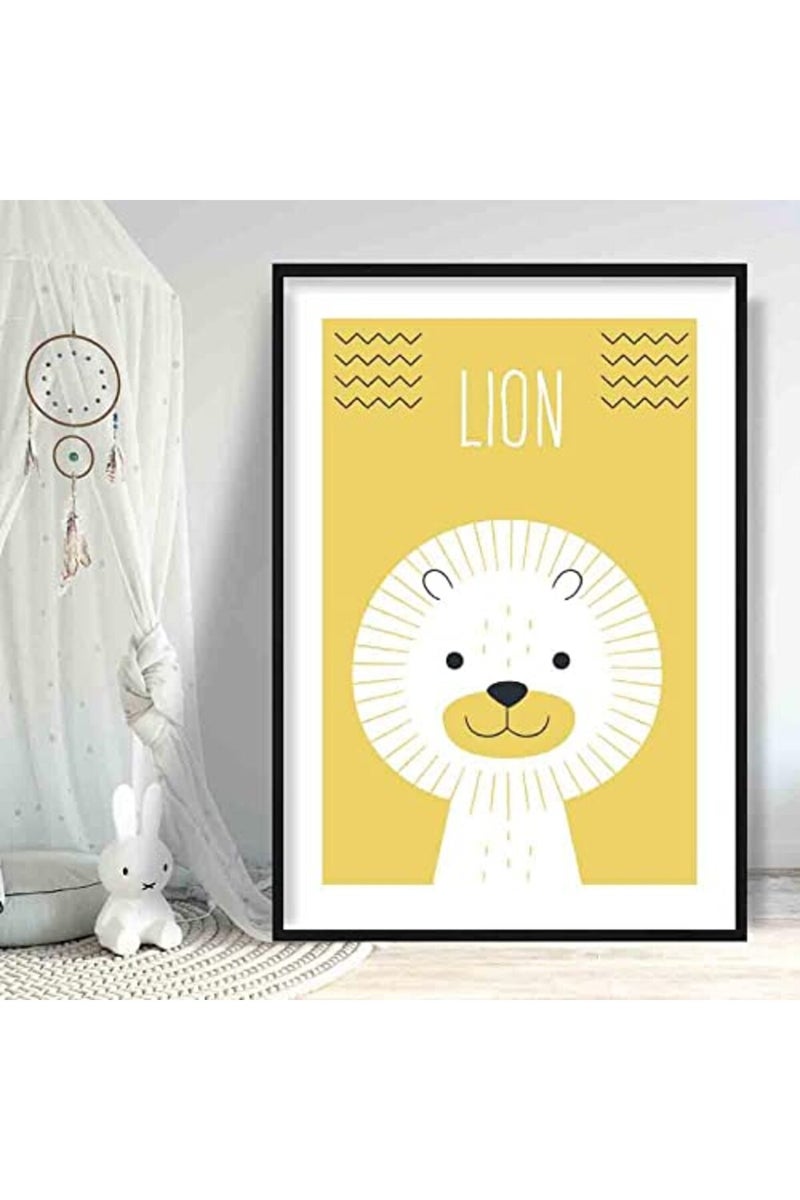 Artze Wall Art Lion Scandinavian Geometric Style Nursery Poster, A4 Size, Yellow - Image 3