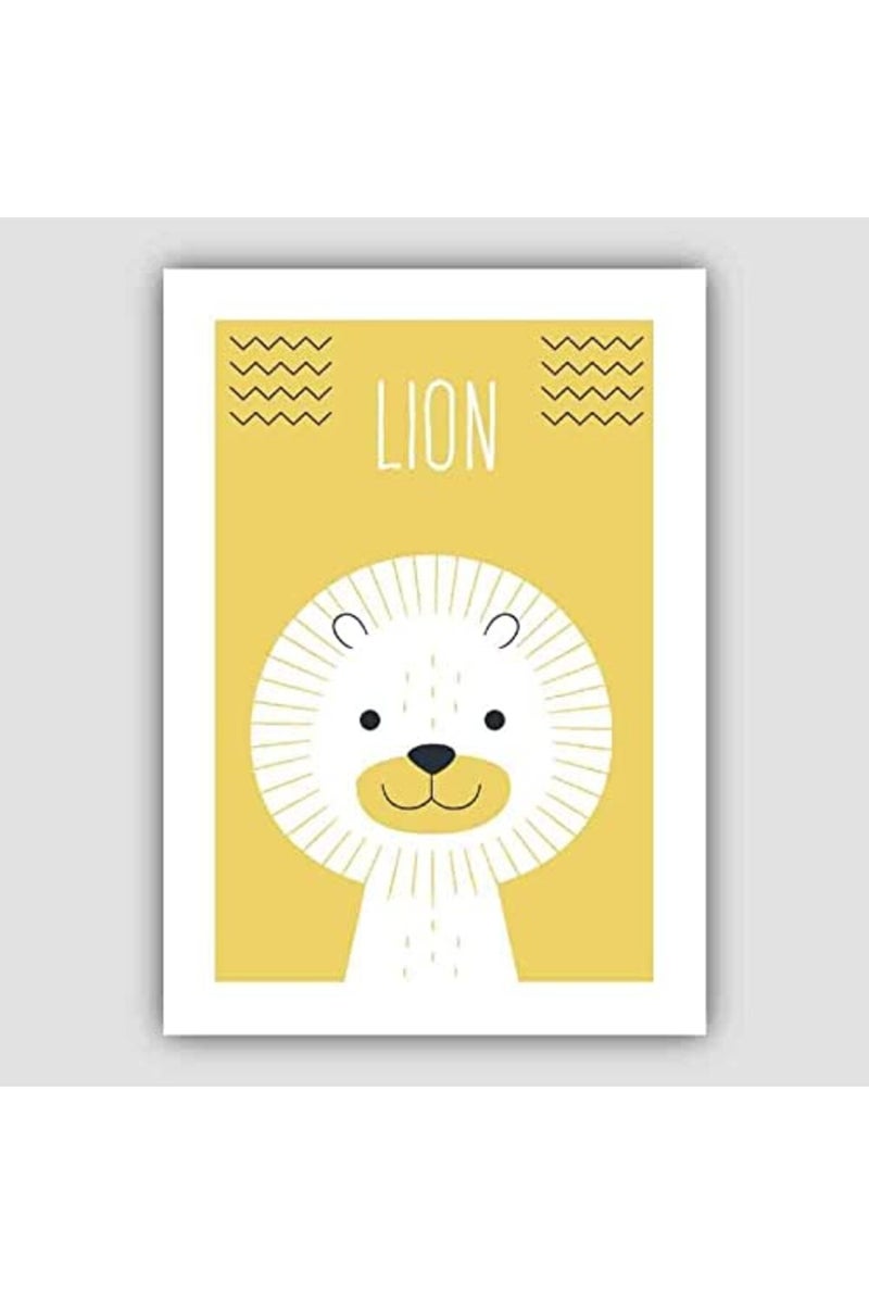 Artze Wall Art Lion Scandinavian Geometric Style Nursery Poster, A4 Size, Yellow - Image 4