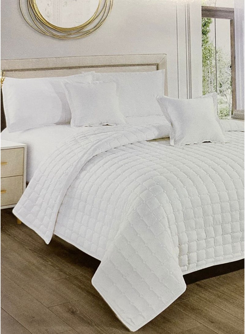 Moon Plain Quilted Compressed Bedspread Set with Elegant Square Design – 4 Pieces – Comforter 170×220 cm – Deep Fitted Sheet 120×200+35 cm with Pillowcase & Decorative Cushion Cover - Image 1