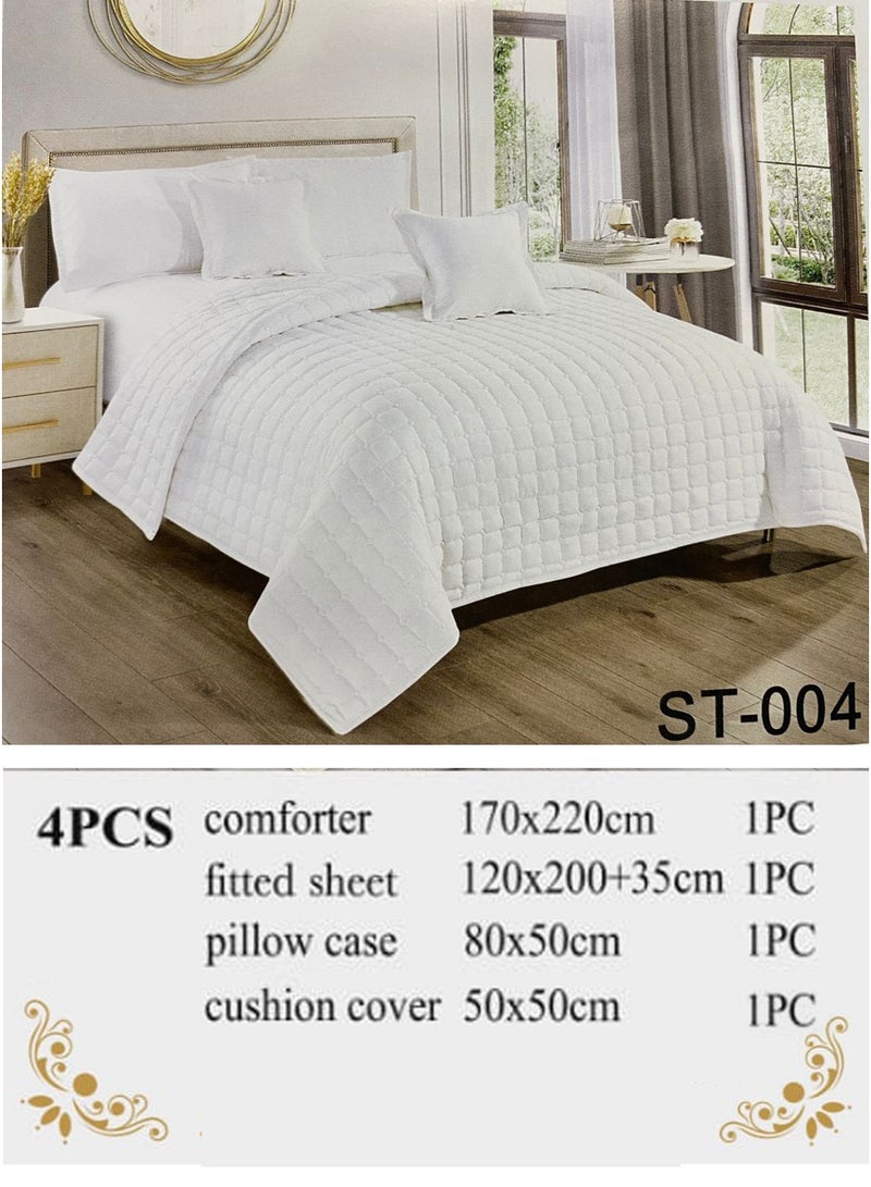Moon Plain Quilted Compressed Bedspread Set with Elegant Square Design – 4 Pieces – Comforter 170×220 cm – Deep Fitted Sheet 120×200+35 cm with Pillowcase & Decorative Cushion Cover - Image 2