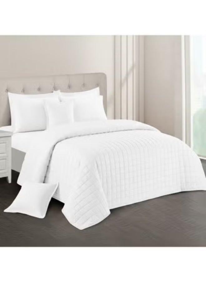 Moon Plain Quilted Compressed Bedspread Set with Elegant Square Design – 4 Pieces – Comforter 170×220 cm – Deep Fitted Sheet 120×200+35 cm with Pillowcase & Decorative Cushion Cover - Image 3