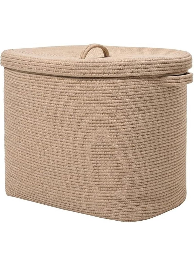 GRATIFY 18x12x14 Mansa Trader Rectangular Extra Large Storage Basket With Lid Large Cotton Rope Storage Basket Laundry Hamper Cloth Storage Bin for Clothes Towels Blankets in Living RoomAll Beige  - Image 1