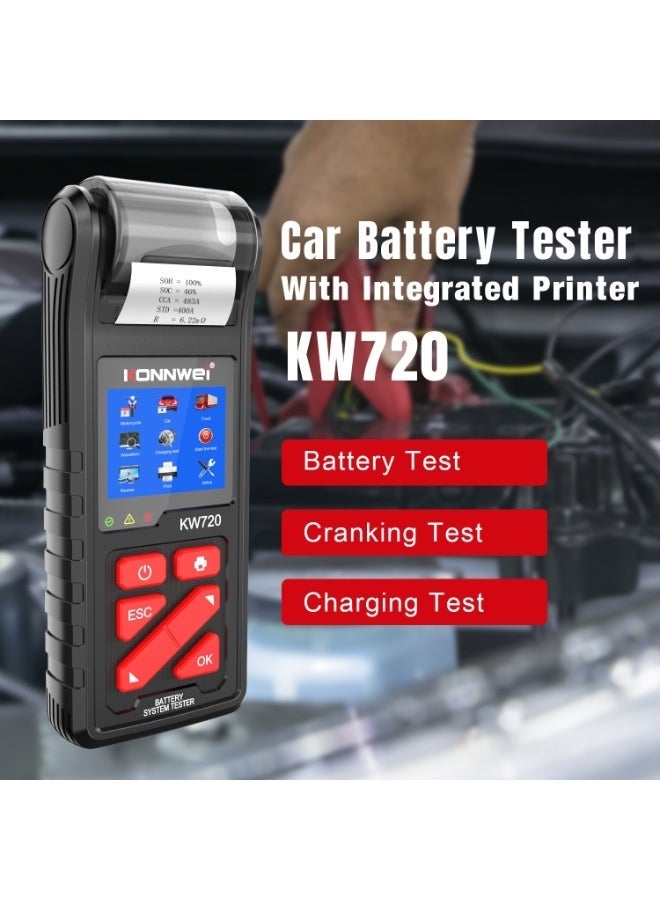 كونوي جهاز اختبار بطاريات السيارات KONNWEI KW720 مزود بشاشة مقاس ‎3.2‎ بوصة، يعمل بجهد ‎6V–24V‎ لبطاريات الرصاص الحمضية، مع طابعة مدمجة لطباعة تقارير الفحص - Image 3