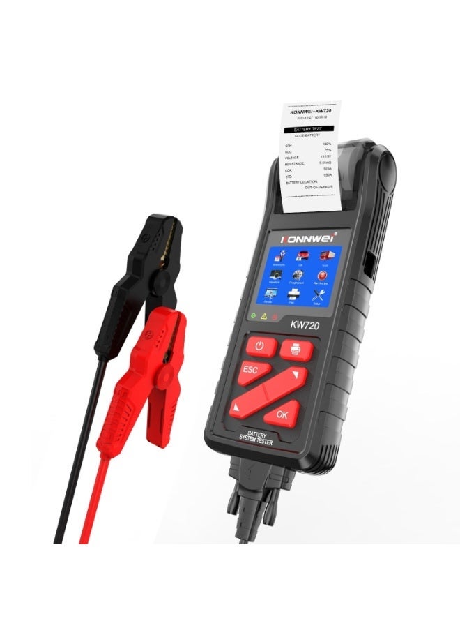 كونوي جهاز اختبار بطاريات السيارات KONNWEI KW720 مزود بشاشة مقاس ‎3.2‎ بوصة، يعمل بجهد ‎6V–24V‎ لبطاريات الرصاص الحمضية، مع طابعة مدمجة لطباعة تقارير الفحص - Image 1