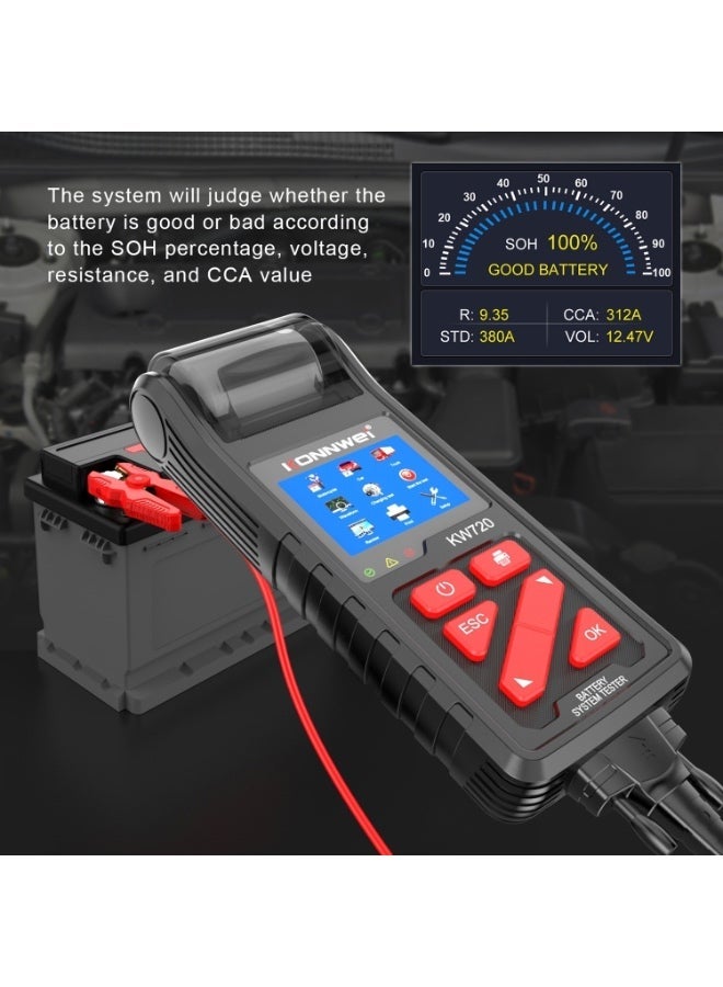 كونوي جهاز اختبار بطاريات السيارات KONNWEI KW720 مزود بشاشة مقاس ‎3.2‎ بوصة، يعمل بجهد ‎6V–24V‎ لبطاريات الرصاص الحمضية، مع طابعة مدمجة لطباعة تقارير الفحص - Image 5