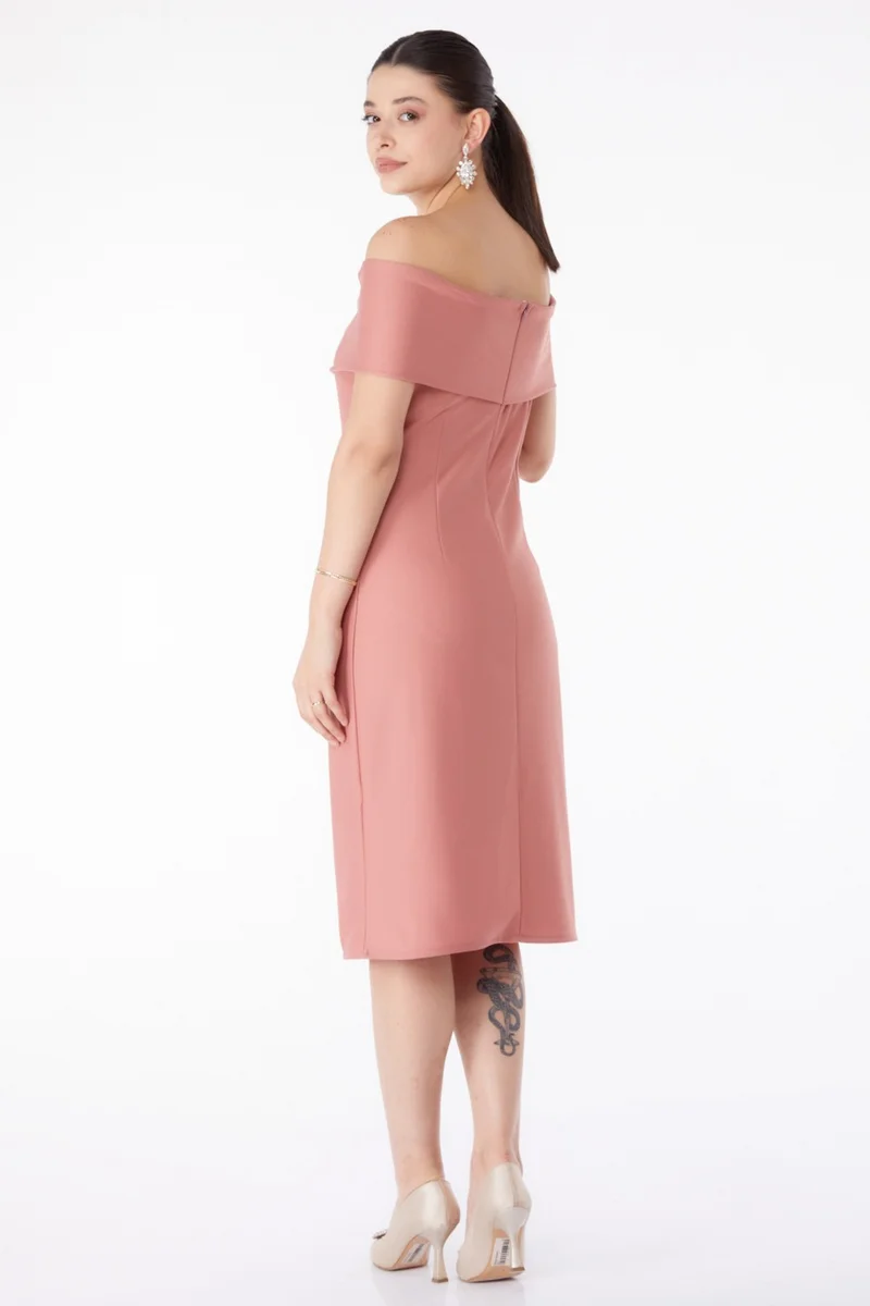 Tofisa Plain Cowl Neck Women's Pink Evening Dress - 13187
