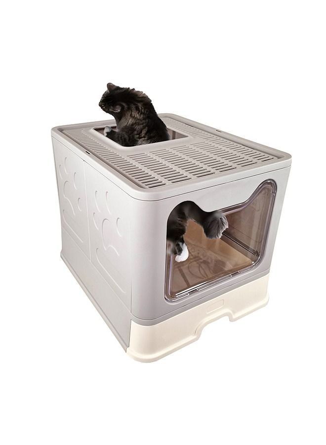 MAJIBAO Cat Litter Box, Large Cat Litter Box with Plastic Scoop, Jumbo Kitty Litter Box, Lid on Entrance, Fully Enclosed, Easy Clean, No Smell, For Indoor & Outdoor, Grey Color, Large Size, 50 Cm Length  - Image 1