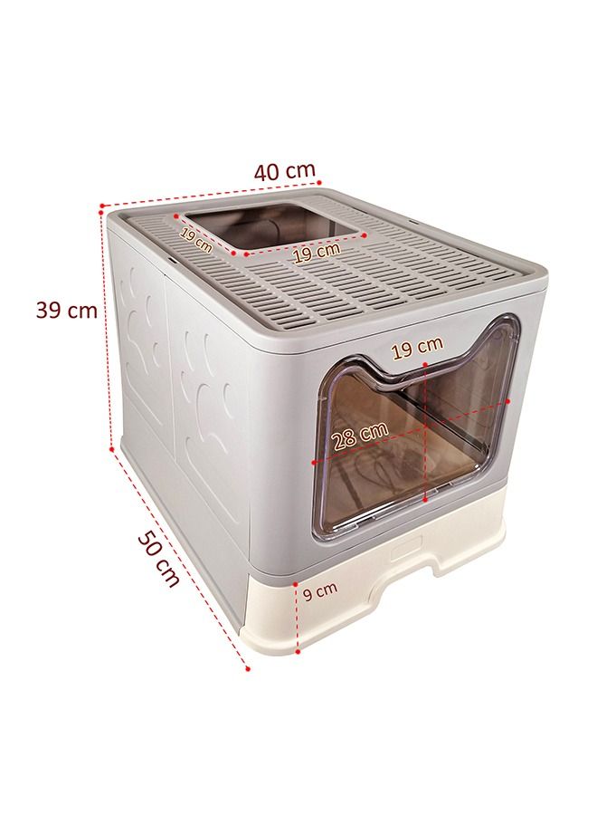 MAJIBAO Cat Litter Box, Large Cat Litter Box with Plastic Scoop, Jumbo Kitty Litter Box, Lid on Entrance, Fully Enclosed, Easy Clean, No Smell, For Indoor & Outdoor, Grey Color, Large Size, 50 Cm Length  - Image 4