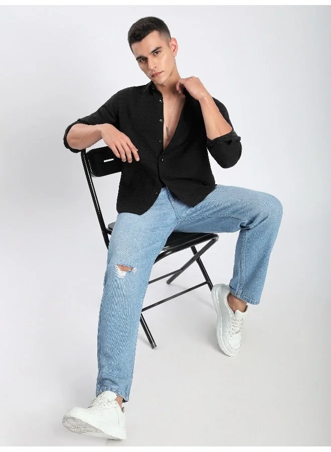 بيونغ قميص أسود مجعد