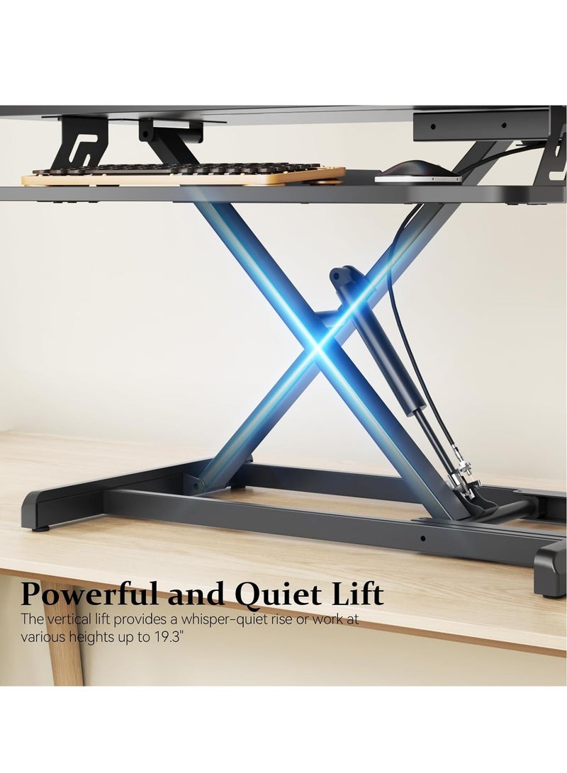 جيرزون محول مكتب قائم من جير زون مقاس 32 بوصة، حامل مكتب قائم بذاته قابل للتعديل، حامل طاولة سريع الجلوس والوقوف، محطة عمل مزدوجة للشاشة والكمبيوتر المحمول للمكتب المنزلي مع درج لوحة مفاتيح، أسود - Image 3
