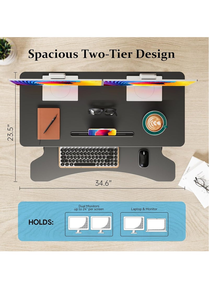 جيرزون محول مكتب قائم من جير زون مقاس 32 بوصة، حامل مكتب قائم بذاته قابل للتعديل، حامل طاولة سريع الجلوس والوقوف، محطة عمل مزدوجة للشاشة والكمبيوتر المحمول للمكتب المنزلي مع درج لوحة مفاتيح، أسود - Image 4