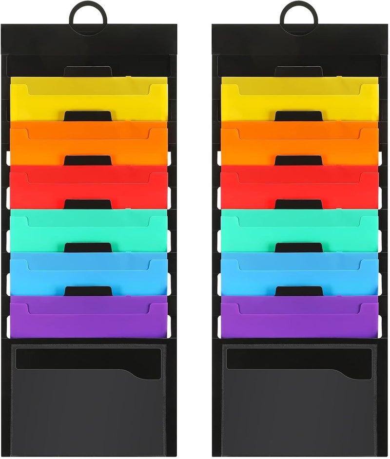 Excefore 2 Pcs Wall File Organizer, Hanging Folders Wall Storage And Classroom Organization With 6 Removable Poly Hanging File Organizers For Wall, Classroom, School, Home Office - Image 1