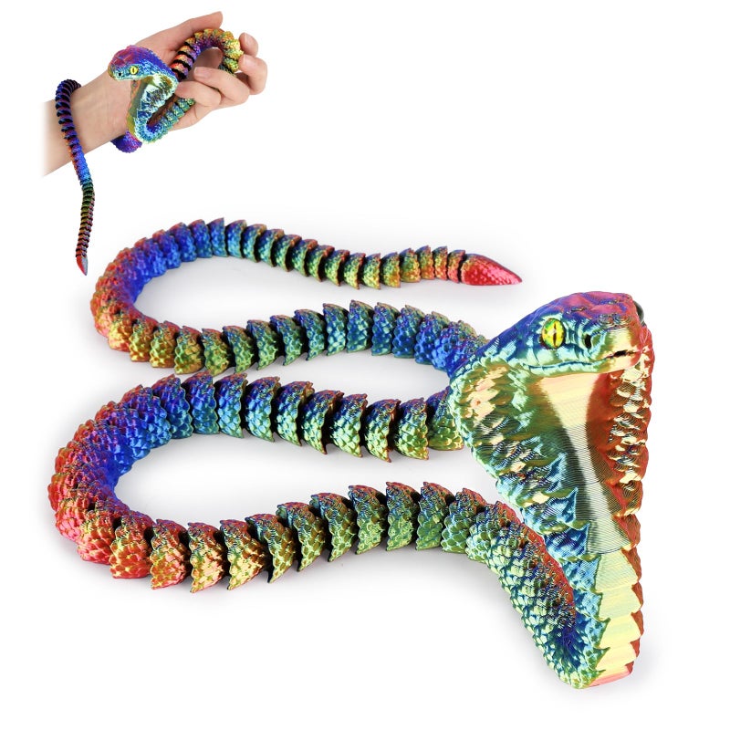 SUMLAND 3D Printed Snake23 Inch 3D Printed Animals3D Printed Fidget ToysHome Office Decor Executive Desk Crystal Cobra Toys Red Yellow Blue - Image 3