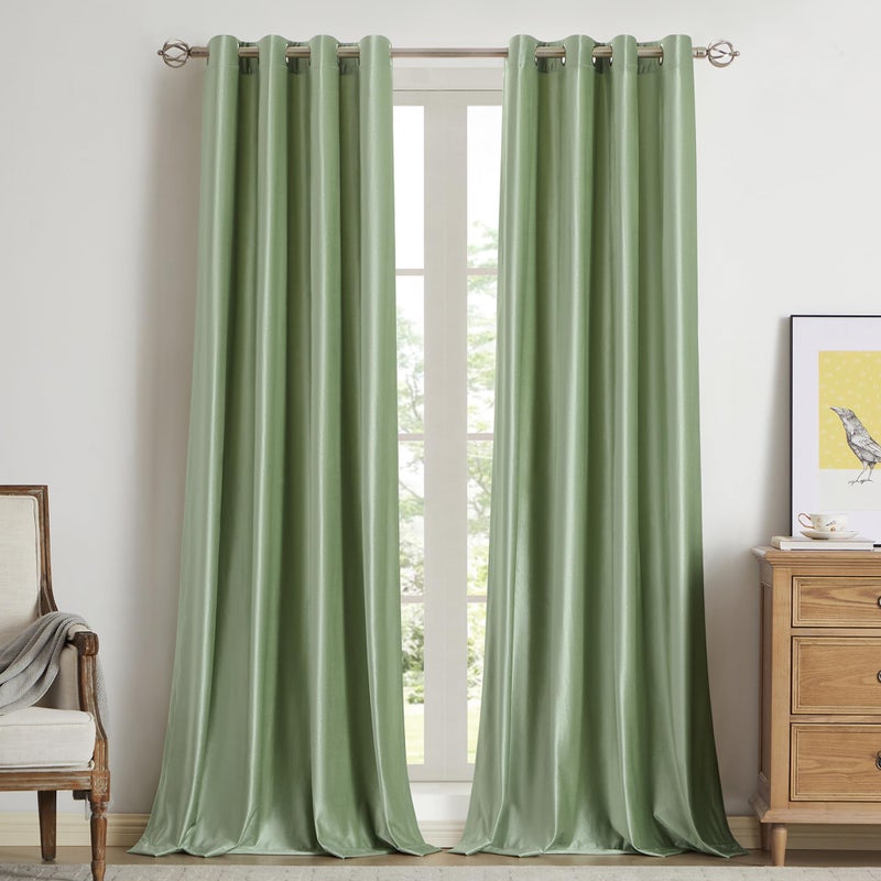 BULBUL Sage Green Velvet Curtains 84 inches Luxury Elegant Living Room Curtain Modern Light Filtering Thermal Insulated Soundproof Privacy Room Darkening Drapes for Classical Bedroom Set of 2 - Image 1