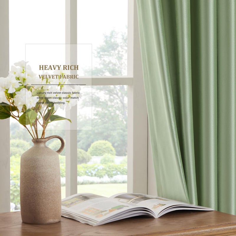 BULBUL Sage Green Velvet Curtains 84 inches Luxury Elegant Living Room Curtain Modern Light Filtering Thermal Insulated Soundproof Privacy Room Darkening Drapes for Classical Bedroom Set of 2 - Image 4