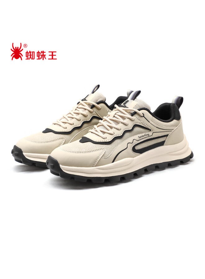 Spider King Men's Fashion Patchwork Running Casual Shoes Increase Height Wear-resistant Comfortable Sports Shoes Khaki 42