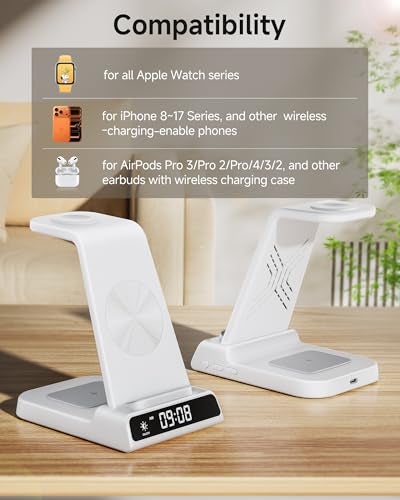 Phelinta Wireless Charger for iPhone 17, 3 in 1 Charging Station for Apple Watch Watch 11/10/9/8/7/6/5, Ultra 3/SE 3, for iPhone 17/16/15/14/13/12/11/X Series, for Air Pods Pro 3/4/Pro 2/3/Pro (No Adapter) - Image 3