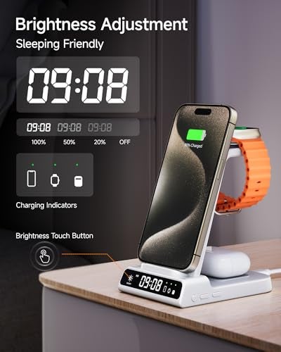 Phelinta Wireless Charger for iPhone 17, 3 in 1 Charging Station for Apple Watch Watch 11/10/9/8/7/6/5, Ultra 3/SE 3, for iPhone 17/16/15/14/13/12/11/X Series, for Air Pods Pro 3/4/Pro 2/3/Pro (No Adapter) - Image 4
