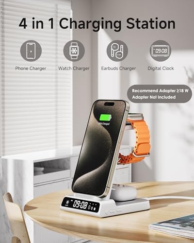 Phelinta Wireless Charger for iPhone 17, 3 in 1 Charging Station for Apple Watch Watch 11/10/9/8/7/6/5, Ultra 3/SE 3, for iPhone 17/16/15/14/13/12/11/X Series, for Air Pods Pro 3/4/Pro 2/3/Pro (No Adapter) - Image 2
