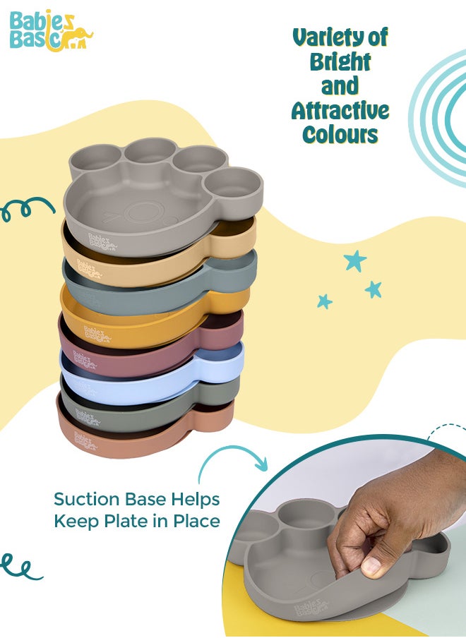 Babies Basic Feeding Set, 3 Piece, Silicone Set For Self Feeding, Learning & Fine Motor Skills Soft, Easy To Grip,Silicone Suction Plate With Silicone Spoon And Fork- Grey  - Image 4
