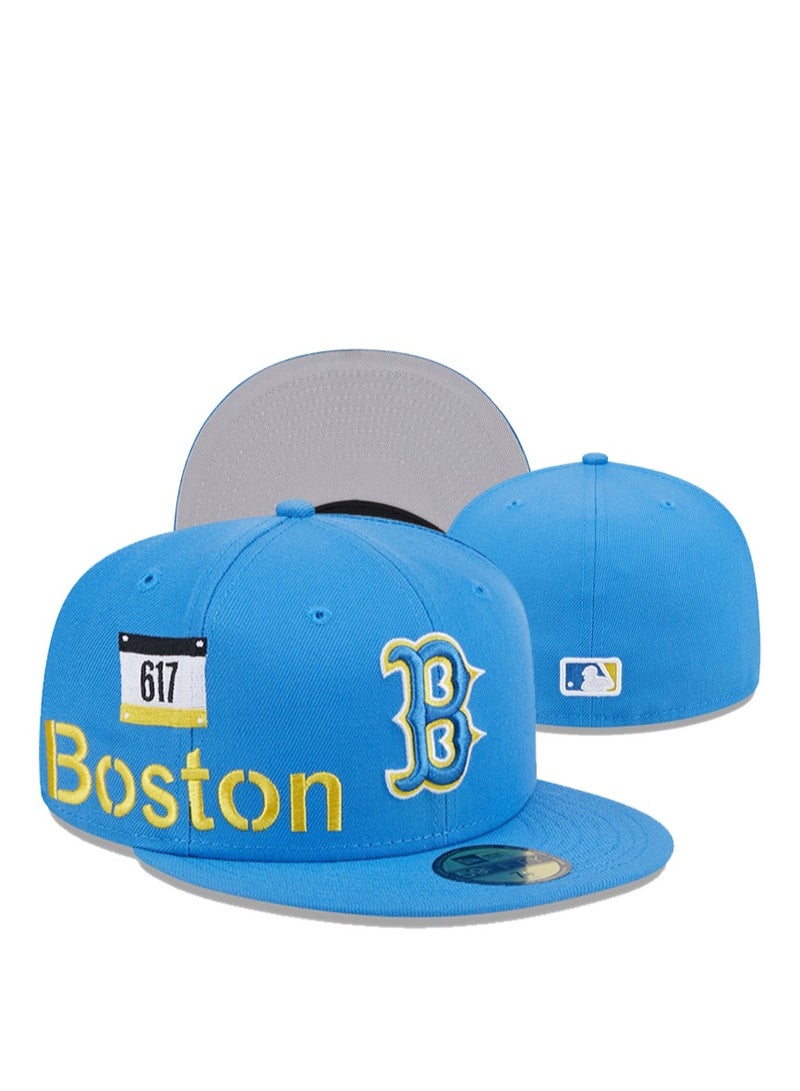 NEW ERA Boston - Themed Baseball Cap with 617 Logo, Blue - Yellow Color Trendy Style - 57.7cm 