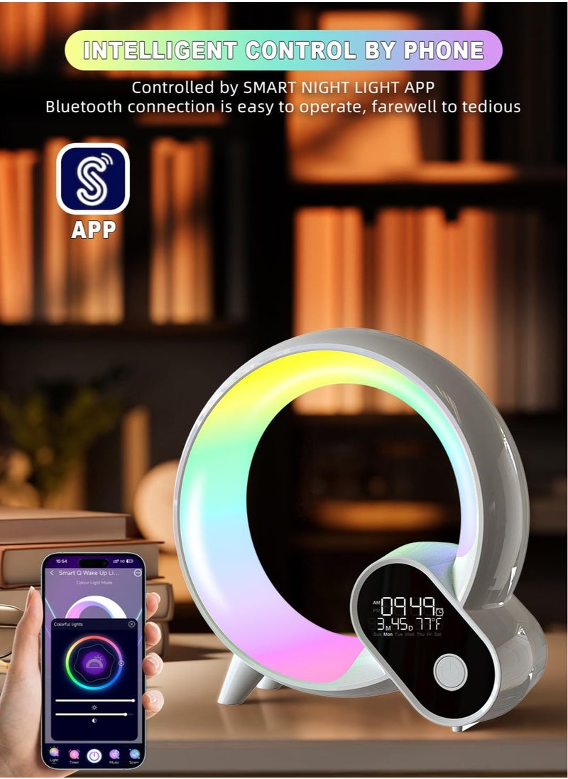 KASTWAVE - Sunrise Alarm Clock Wake Up Light, 5 in 1 White Noise Sound Machine, 16 Million Colors Night Light, 16 Nature Sounds, App Control, Bluetooth Speaker, Dimmable Bedside Lamp,Table lamp for Bedroom - Image 1