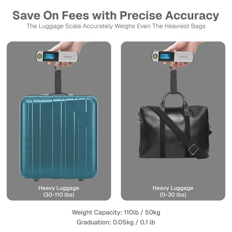 Home Basic ميزان أمتعة إلكتروني محمول رقمي مع حزام خطاف | آلة وزن رقمية مع شاشة LCD | سعة 50 كجم للأمتعة والحقائب، مثالي للسفر، المنزل، استخدام المتاجر (HB-LS200) - Image 3