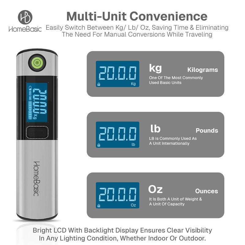 Home Basic ميزان أمتعة إلكتروني محمول رقمي مع حزام خطاف | آلة وزن رقمية مع شاشة LCD | سعة 50 كجم للأمتعة والحقائب، مثالي للسفر، المنزل، استخدام المتاجر (HB-LS200) - Image 4