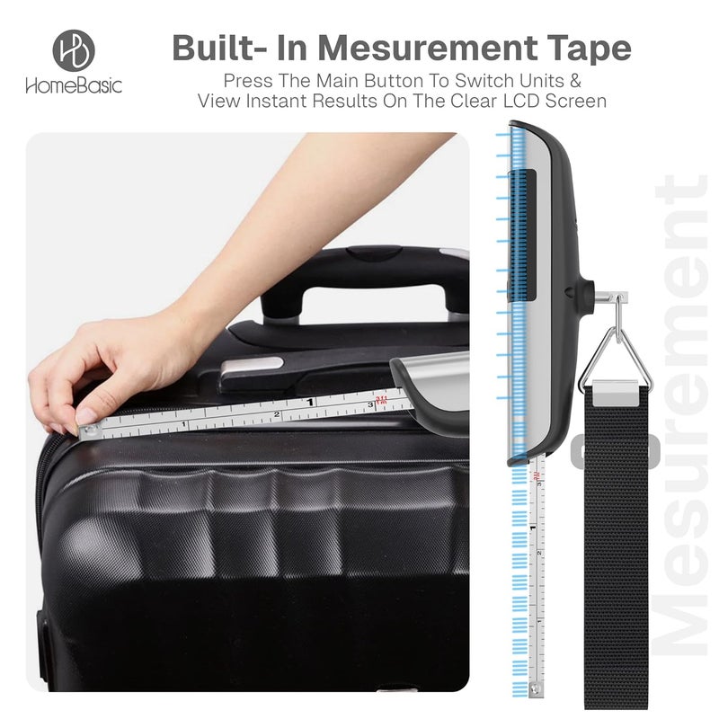 Home Basic ميزان أمتعة إلكتروني محمول رقمي مع حزام خطاف | آلة وزن رقمية مع شاشة LCD | سعة 50 كجم للأمتعة والحقائب، مثالي للسفر، المنزل، استخدام المتاجر (HB-LS200) - Image 5